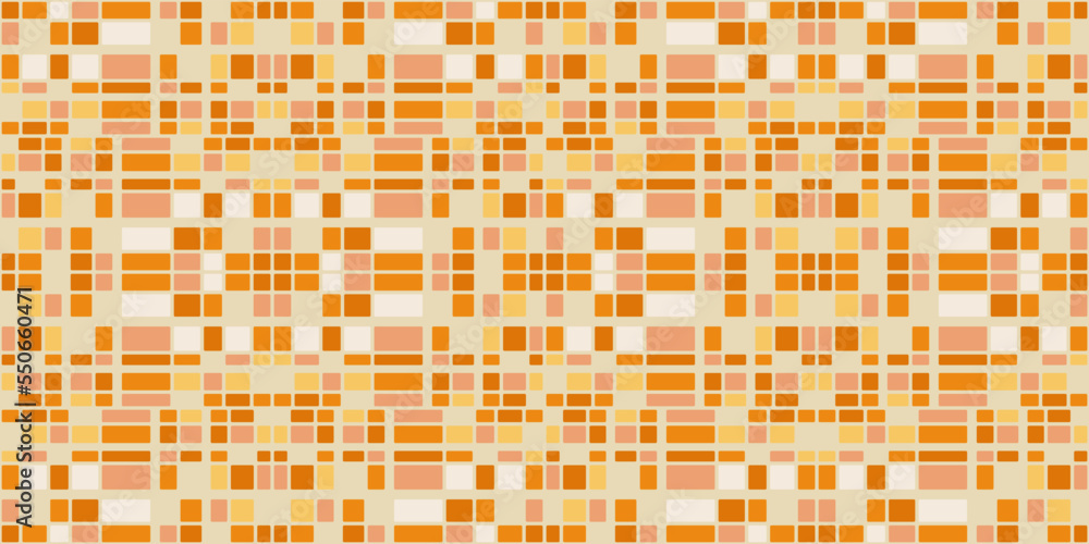 Poster Orange small tiles, a simple mosaic of small orange rectangular tiles. Vector print for various interior design or decor.