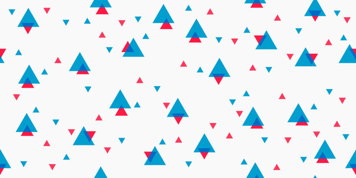 Red and blue triangles on a seamless canvas. Vector print for various interior design or decor. © Crashik