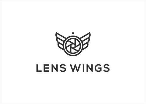 lens wings logo design vector template