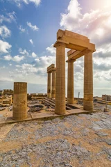 Fotobehang Ruins of Acropolis of Lindos view, Rhodes, Dodecanese Islands, Greek Islands, Greece. Acropolis of Lindos, ancient architecture of Rhodes, Greece. © daliu