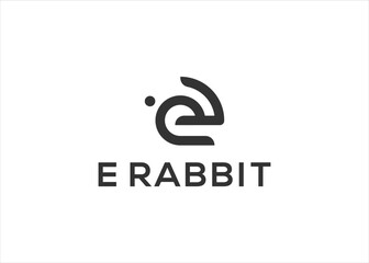 letter e rabbit logo design vector illustration