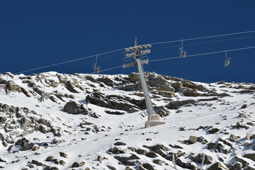 Old chairlift built on a rock on Hintertux Glacier