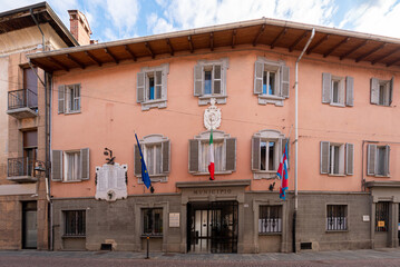 Borgo San Dalmazzo, Cuneo, Italy- December 01, 2022: The town hall building in via Roma in the city...