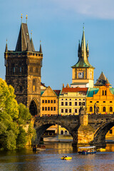 Obraz premium Charles Bridge, Old Town and Old Town Tower of Charles Bridge, Prague, Czech Republic. Prague old town and iconic Charles bridge, Czech Republic. Charles Bridge (Karluv Most) and Old Town Tower.