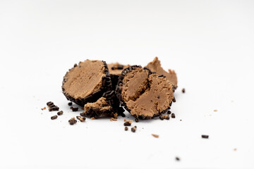 chocolate rum flavored truffles isolated on white background