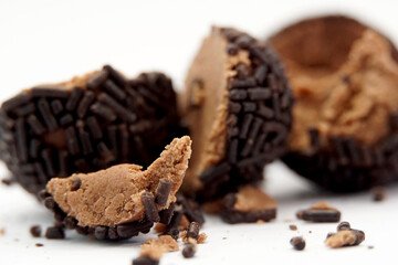 chocolate rum flavored truffles isolated on white background