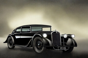 Obraz na płótnie Canvas Vintage black car, gloomy background.