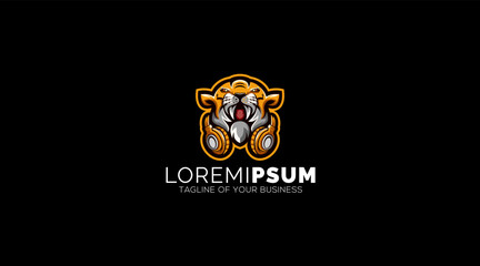 Lion Headphone Logo Design Icon illustration