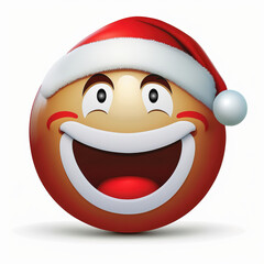 Christmas emoji with a smiley Christmas face wearing a Santa hat, Generative AI digital illustration. 