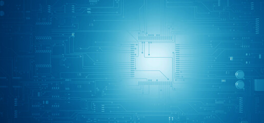 blue PCB background, 3D illustration on the theme of digital technology