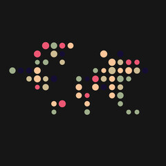 World 2 Silhouette Pixelated pattern map illustration