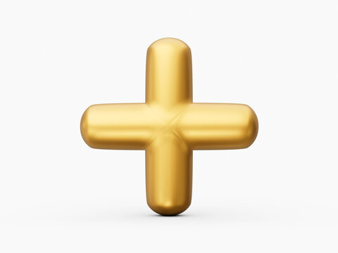 Isolate of Golden plus sign on white background positive symbol 3d Illustration