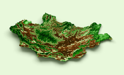Mongolia Topographic Map 3d realistic map Color 3d illustration