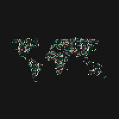 World 3 Silhouette Pixelated pattern map illustration