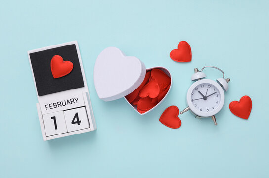 February 14 calendar, valentine's day, creative composition, background. top view