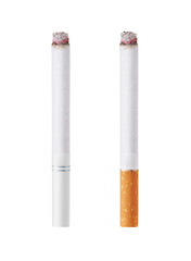 Isolated burning cigarettes with orange and white filters