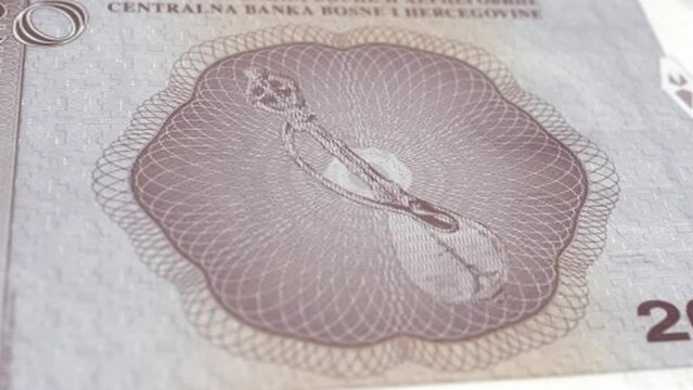 Bosnia Bosnia and Herzegovina Konvertibilna Marka 20 Banknotes, Twenty Bosnia and Herzegovina Konvertibilna Marka, Tracking and Dolly Shots 20 Bosnia and Herzegovina Konvertibilna Marka banknote