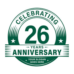 26 years anniversary celebration design template. 26th logo. Vector and illustrations.
