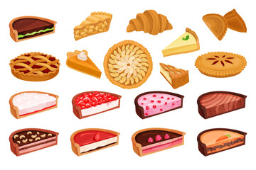 Sweet Pies and Pastry with Fruity Filling and Crust Big Vector Set