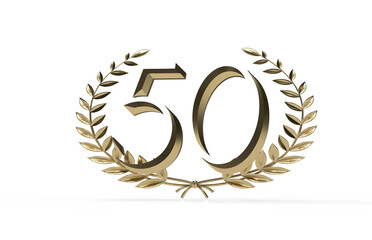 3d golden 50 years anniversary celebration with star background. 3d illustration.