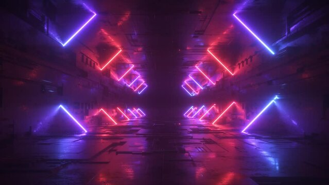 An endless tunnel of futuristic technology and glowing neon lights on a seamless loop.

