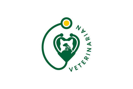 Veterinarian logo design with animal silhouette in stethoscope