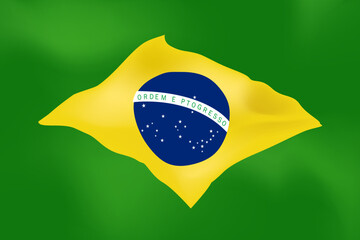 The waving flag of Brazil. Vector illustration of brazilian flag. The official and national flying flag of brasil country. 