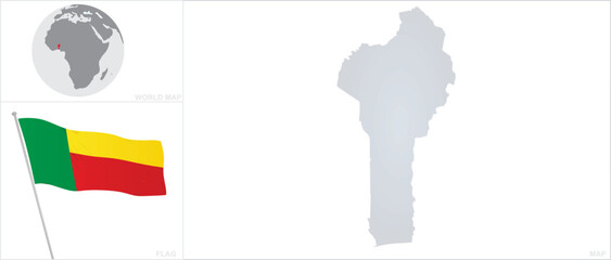 Benin map and flag. vector 