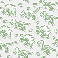  Sticker vector pattern with dinosaur skeleton. 
