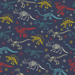 Seamless vector pattern with dinosaur skeleton.  © Оксана Омельченко