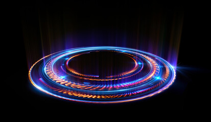 Glow swirl light effect. Circular lens flare. Abstract rotational lines. Power energy element. Luminous sci-fi. Shining neon lights. Magic arena. Swirl trail effect. Glint scene. Dynamic ellipse.