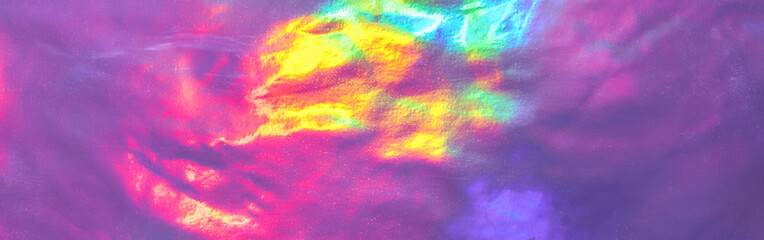 Holographic textures of a banner. Shiny foil and metallic rainbow purple gradient. Fashionable neon...