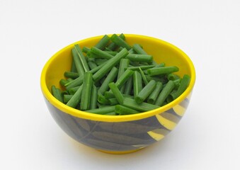 Onion leaves slices in a bowl 
