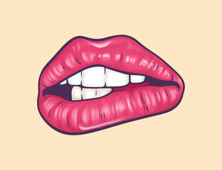 Sexy red lips biting. Women mouth. Vector illustration