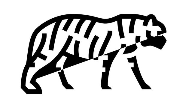 tiger animal in zoo line icon animation
