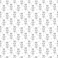 Dango pattern17. Cute seamless pattern with japanese sweet in the form of animal faces. Doodle black and white cartoon illustration.