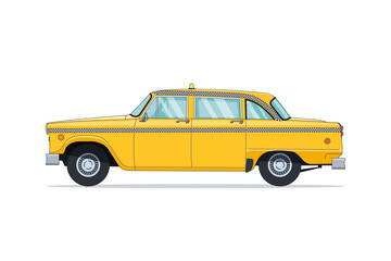 Classic retro taxi 60s in cartoon style. Vintage american yellow cab. Vector illustration