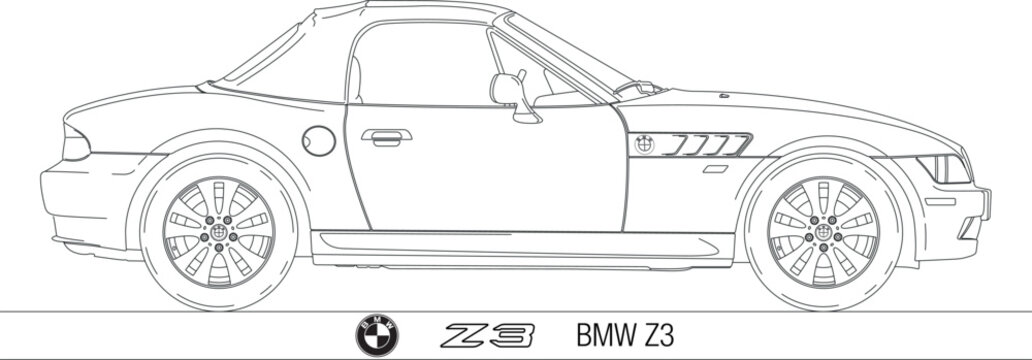 Germany, year 2002, BMW Z3 vintage car silhouette, illustration