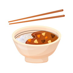 Japanese-style curry rice. Asian food in cartoon style. Colorful illustration vector on white background.