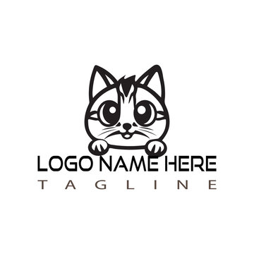 Logotype cat with eyes. cat head vector logo icon on white background