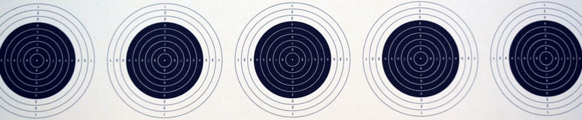 A belt of five small targets for a firearm.