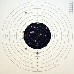 Paper target for firearms. We see several hits.