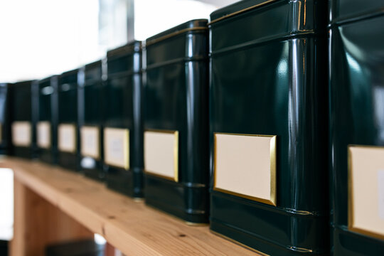 Set of black containers with empty stickers