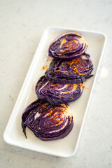 A healthy purple cabbage plate with carrot . An example of Mediterranean cuisine.