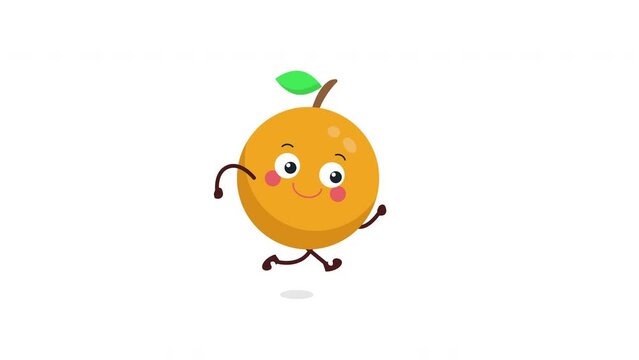 cute fresh orange character walking animation.4K motion animation