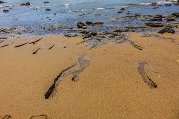 Atlantic Ocean and beach at Saint-Marc-Sur-Mer. Saint-Marc-sur-Mer - seaside resort in commune of Saint-Nazaire, department of Loire-Atlantique, region of Pays de la Loire, France.