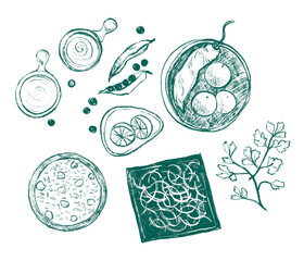 peruvian table with meals and food illustration