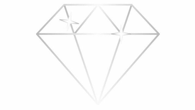 Animation of drawing a silver diamond symbol. Icon of jewel. Concept of quality, ideal. Linear vector illustration isolated on a white background.