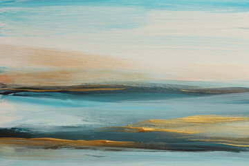 Texture oil and Acrylic smear blot painting landscape. Abstract gold and blue color stain...