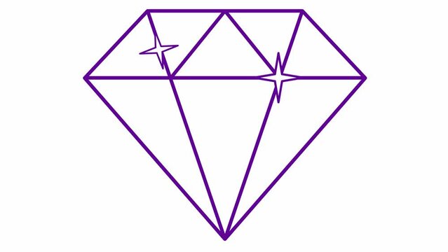 Animation of drawing a violet diamond symbol. Icon of jewel. Concept of quality, ideal. Linear vector illustration isolated on a white background.